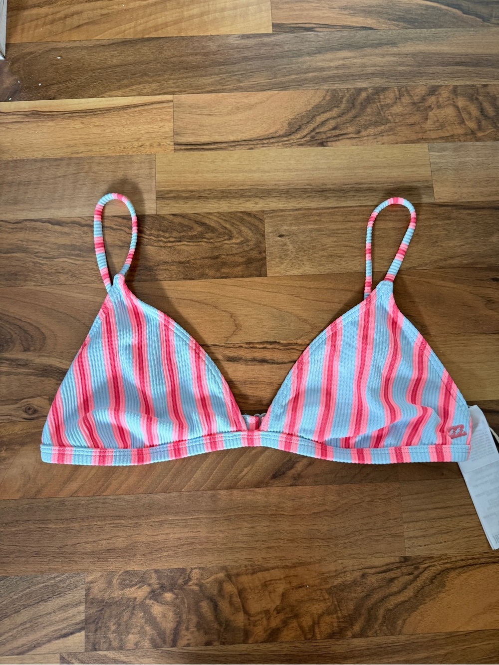 Billabong Coral & Light Blue Striped Triangle Bikini Top size XL